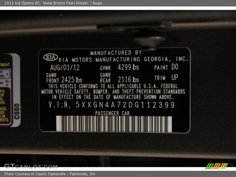 2013 Optima EX Metal Bronze Pearl Metallic Color Code D0
