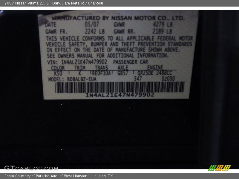 Dark Slate Metallic / Charcoal 2007 Nissan Altima 2.5 S