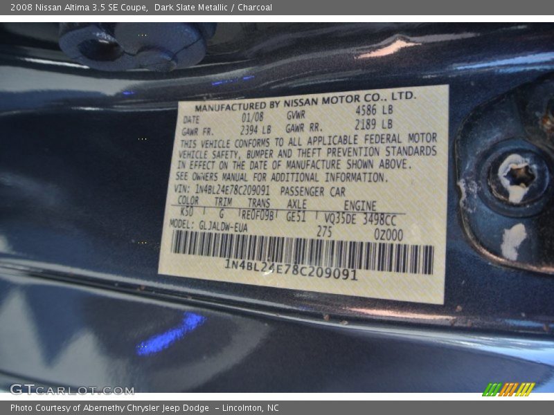 Dark Slate Metallic / Charcoal 2008 Nissan Altima 3.5 SE Coupe