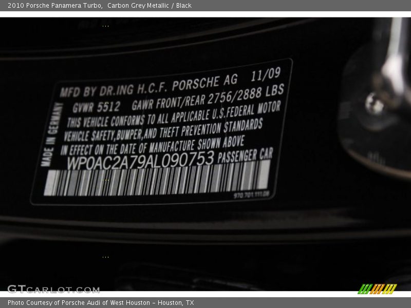 Carbon Grey Metallic / Black 2010 Porsche Panamera Turbo