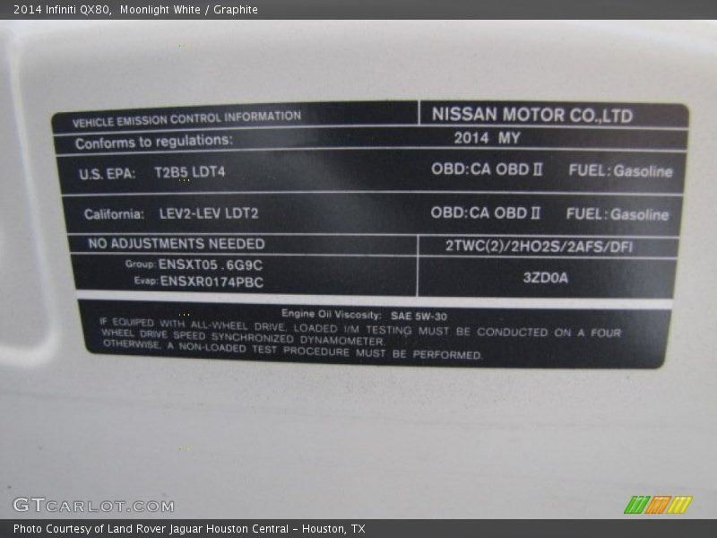 Info Tag of 2014 QX80 