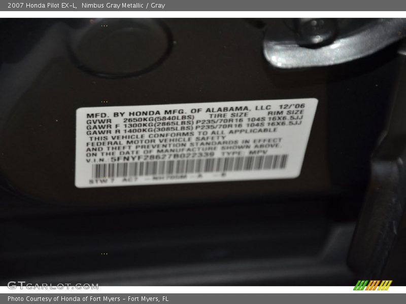 Nimbus Gray Metallic / Gray 2007 Honda Pilot EX-L