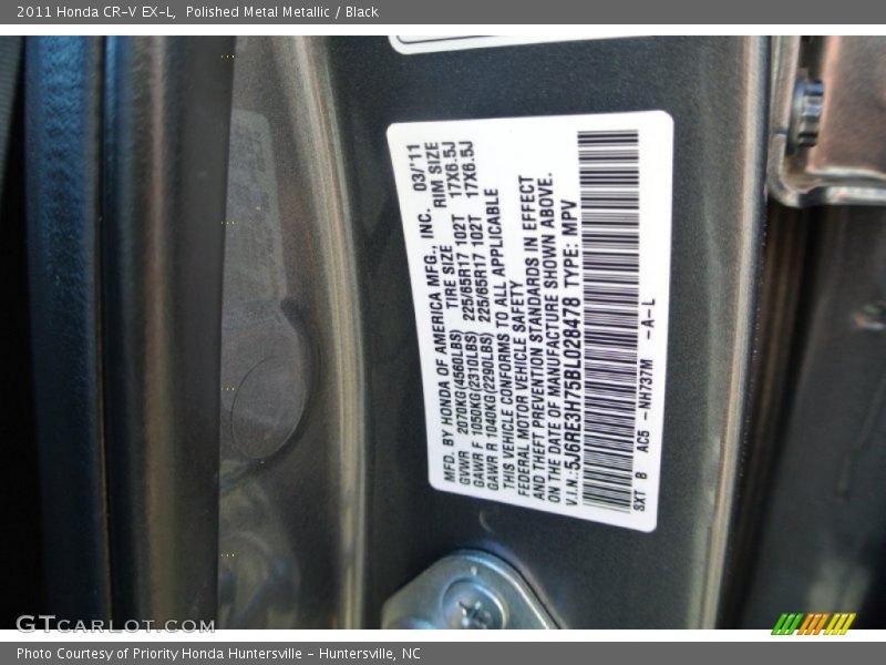 Polished Metal Metallic / Black 2011 Honda CR-V EX-L