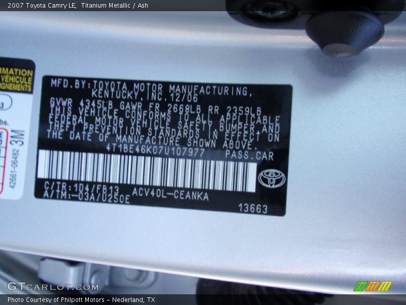 Titanium Metallic / Ash 2007 Toyota Camry LE