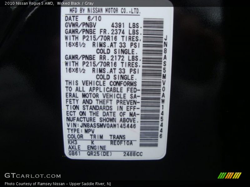 Wicked Black / Gray 2010 Nissan Rogue S AWD
