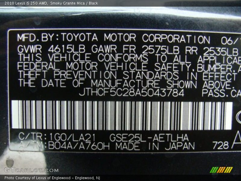 Smoky Granite Mica / Black 2010 Lexus IS 250 AWD