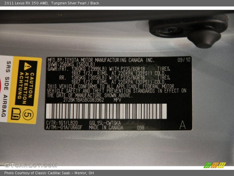 Tungsten Silver Pearl / Black 2011 Lexus RX 350 AWD