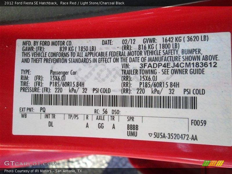 Race Red / Light Stone/Charcoal Black 2012 Ford Fiesta SE Hatchback