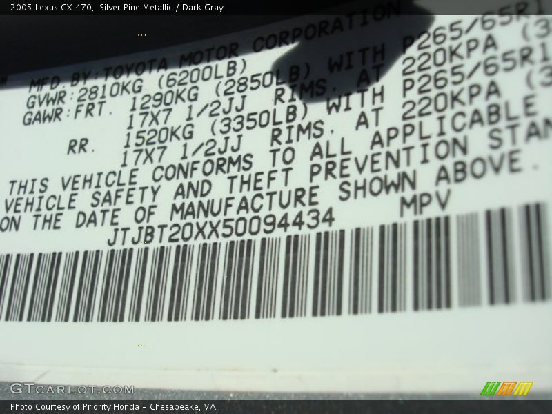 Silver Pine Metallic / Dark Gray 2005 Lexus GX 470