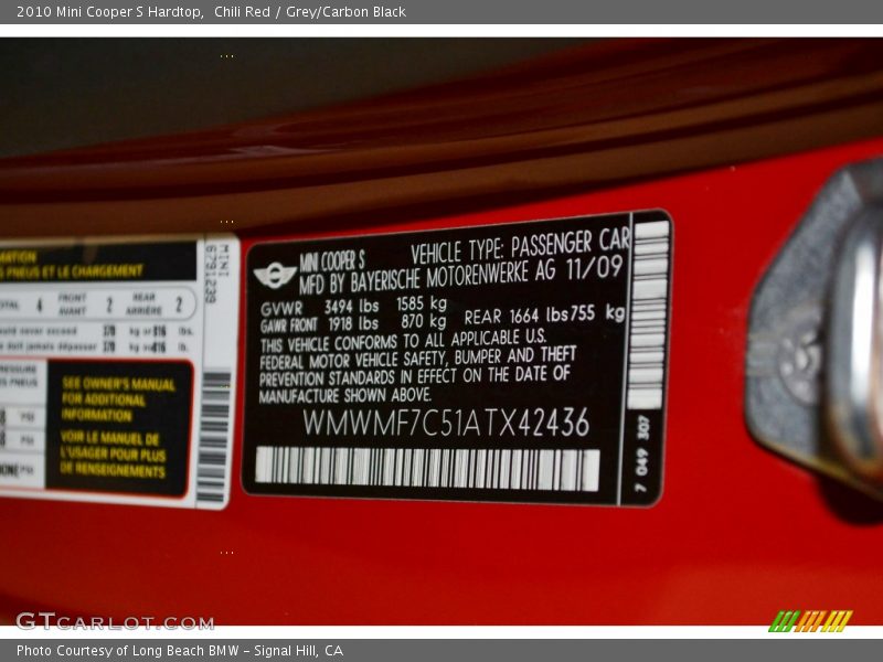 Chili Red / Grey/Carbon Black 2010 Mini Cooper S Hardtop
