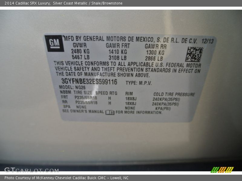 Silver Coast Metallic / Shale/Brownstone 2014 Cadillac SRX Luxury