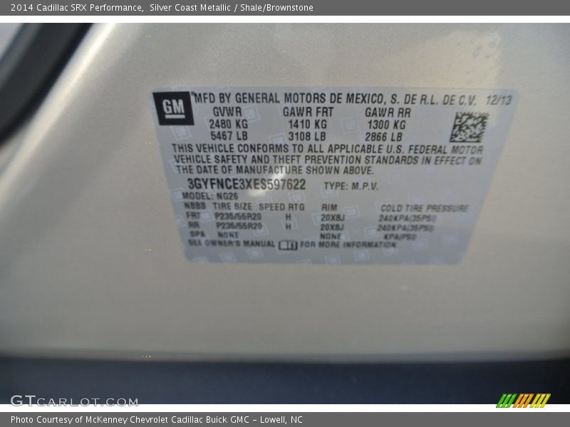 Silver Coast Metallic / Shale/Brownstone 2014 Cadillac SRX Performance