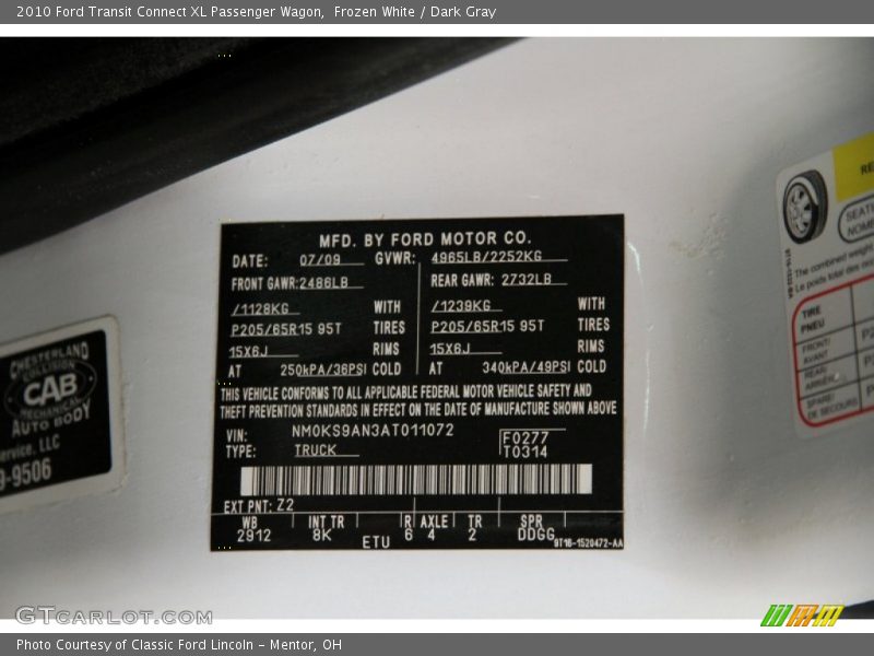 Frozen White / Dark Gray 2010 Ford Transit Connect XL Passenger Wagon