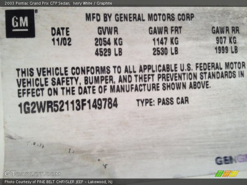 Ivory White / Graphite 2003 Pontiac Grand Prix GTP Sedan