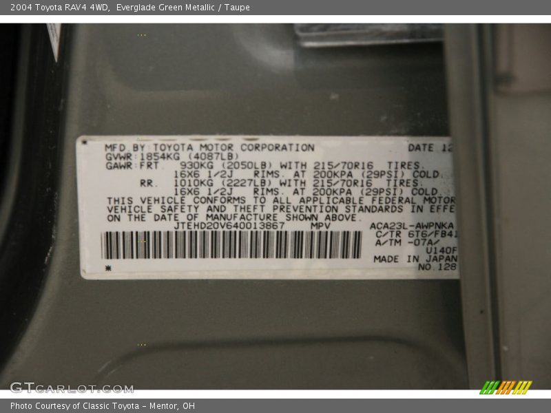 Everglade Green Metallic / Taupe 2004 Toyota RAV4 4WD