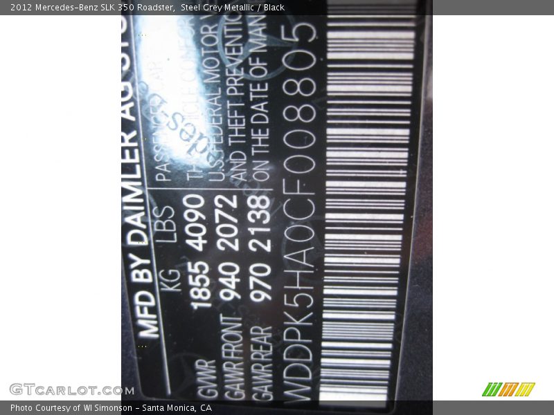 Steel Grey Metallic / Black 2012 Mercedes-Benz SLK 350 Roadster