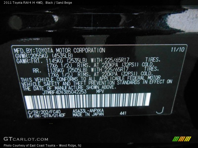 Black / Sand Beige 2011 Toyota RAV4 I4 4WD
