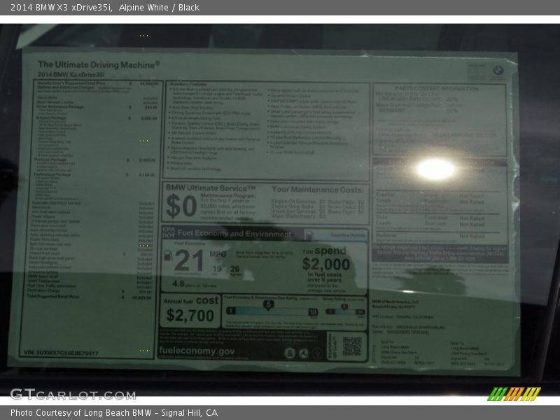 Alpine White / Black 2014 BMW X3 xDrive35i