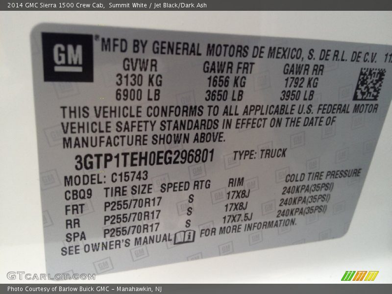Info Tag of 2014 Sierra 1500 Crew Cab