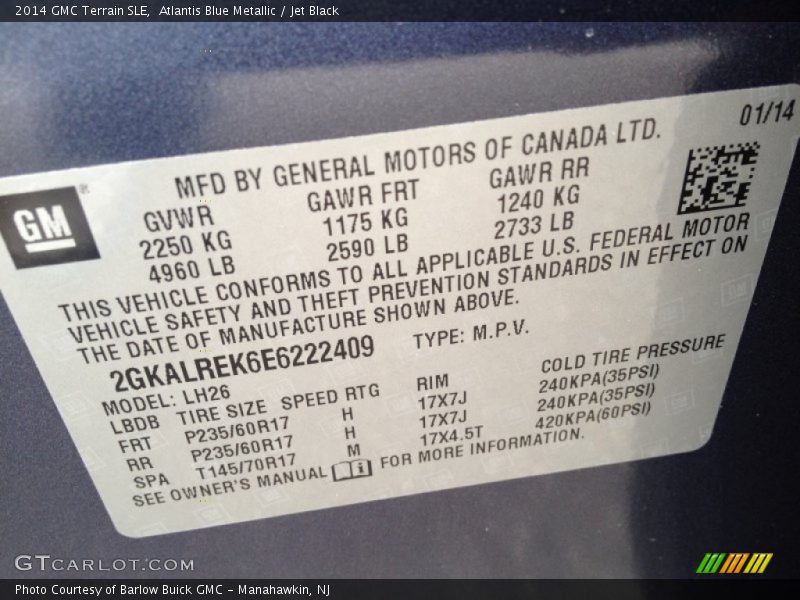 Atlantis Blue Metallic / Jet Black 2014 GMC Terrain SLE
