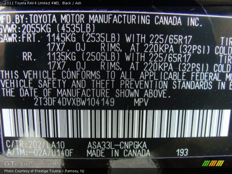 Black / Ash 2011 Toyota RAV4 Limited 4WD