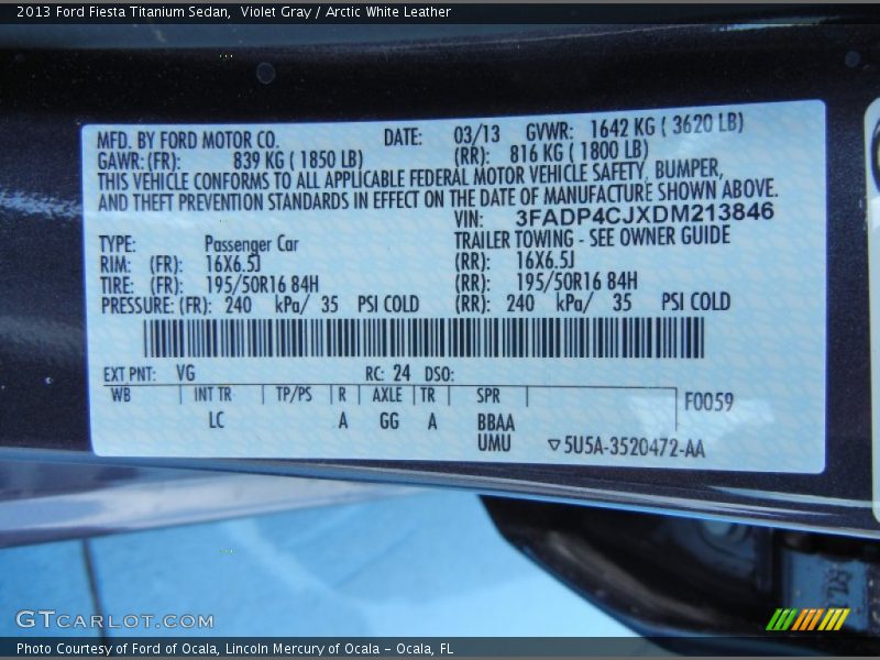 Violet Gray / Arctic White Leather 2013 Ford Fiesta Titanium Sedan