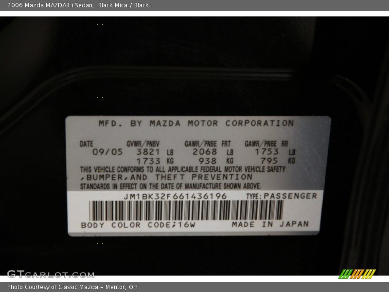 Black Mica / Black 2006 Mazda MAZDA3 i Sedan
