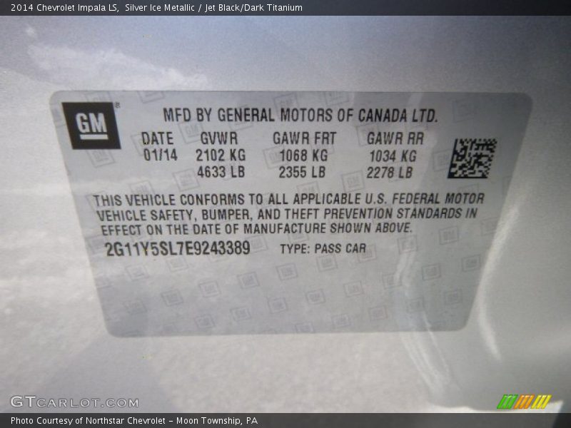 Silver Ice Metallic / Jet Black/Dark Titanium 2014 Chevrolet Impala LS