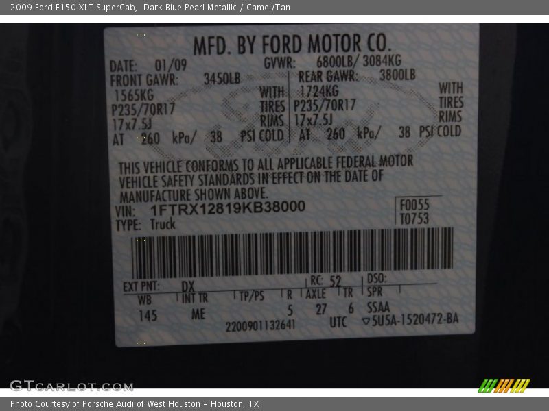 Dark Blue Pearl Metallic / Camel/Tan 2009 Ford F150 XLT SuperCab