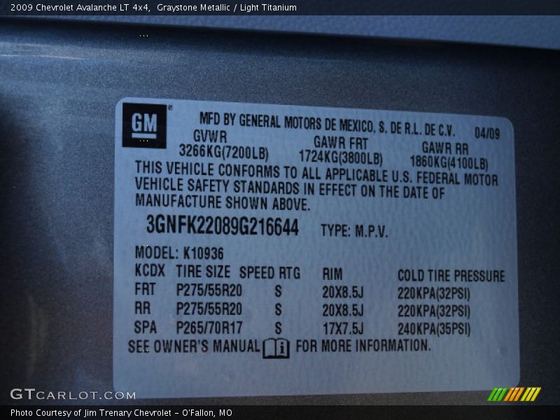 Graystone Metallic / Light Titanium 2009 Chevrolet Avalanche LT 4x4
