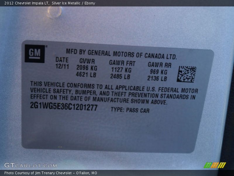 Silver Ice Metallic / Ebony 2012 Chevrolet Impala LT