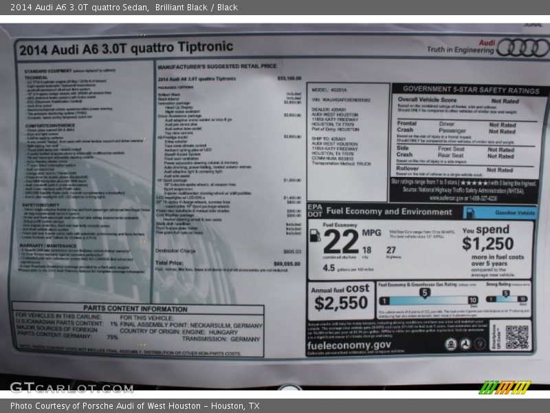  2014 A6 3.0T quattro Sedan Window Sticker