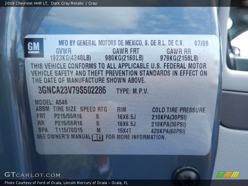 Info Tag of 2009 HHR LT