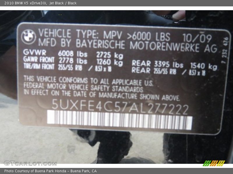 Jet Black / Black 2010 BMW X5 xDrive30i
