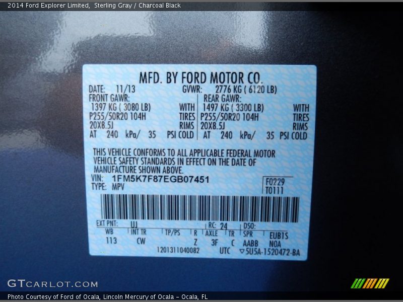 Sterling Gray / Charcoal Black 2014 Ford Explorer Limited