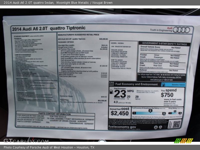  2014 A6 2.0T quattro Sedan Window Sticker