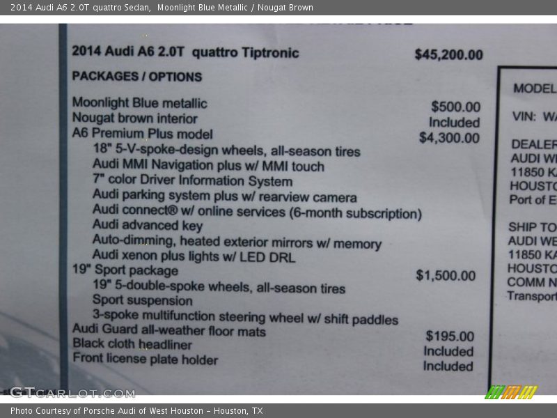  2014 A6 2.0T quattro Sedan Window Sticker