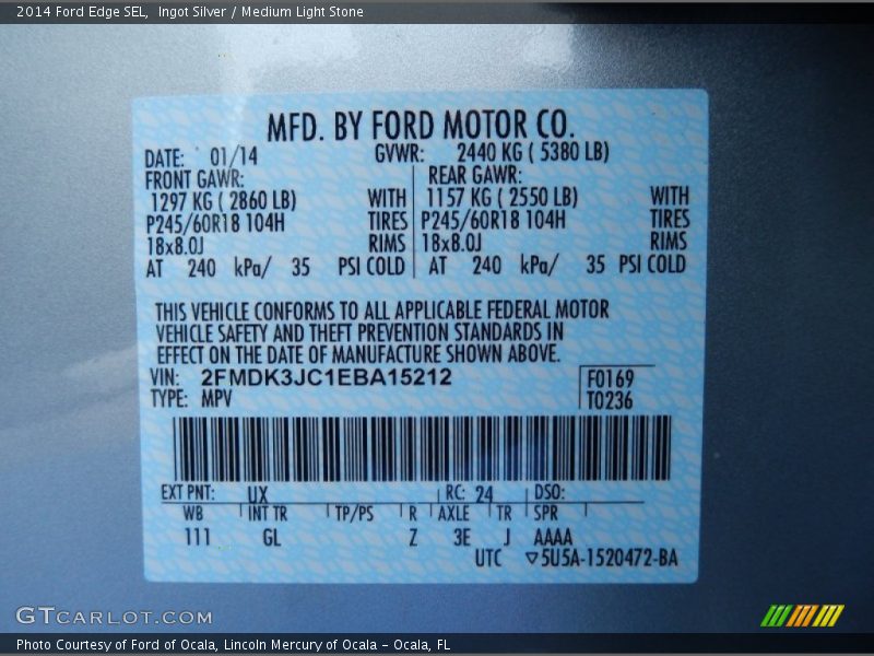Ingot Silver / Medium Light Stone 2014 Ford Edge SEL
