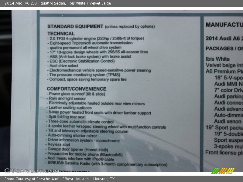 Ibis White / Velvet Beige 2014 Audi A6 2.0T quattro Sedan