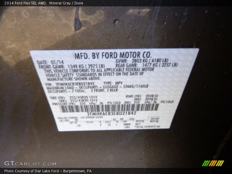 Mineral Gray / Dune 2014 Ford Flex SEL AWD