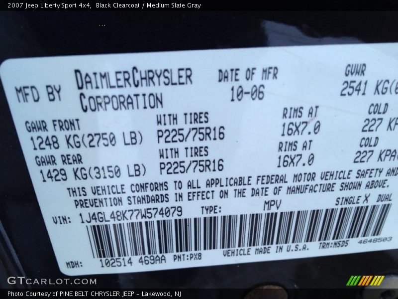 Black Clearcoat / Medium Slate Gray 2007 Jeep Liberty Sport 4x4
