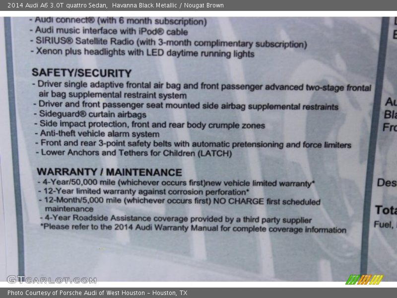  2014 A6 3.0T quattro Sedan Window Sticker