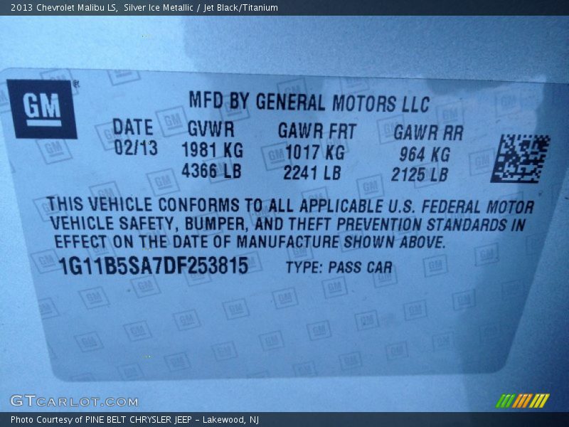 Silver Ice Metallic / Jet Black/Titanium 2013 Chevrolet Malibu LS