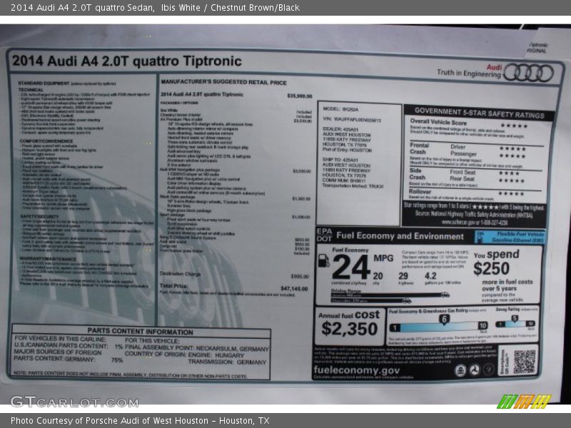 Ibis White / Chestnut Brown/Black 2014 Audi A4 2.0T quattro Sedan