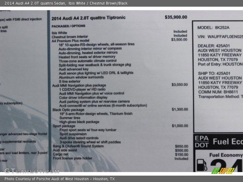 Ibis White / Chestnut Brown/Black 2014 Audi A4 2.0T quattro Sedan
