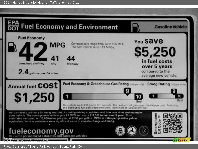  2014 Insight LX Hybrid Window Sticker