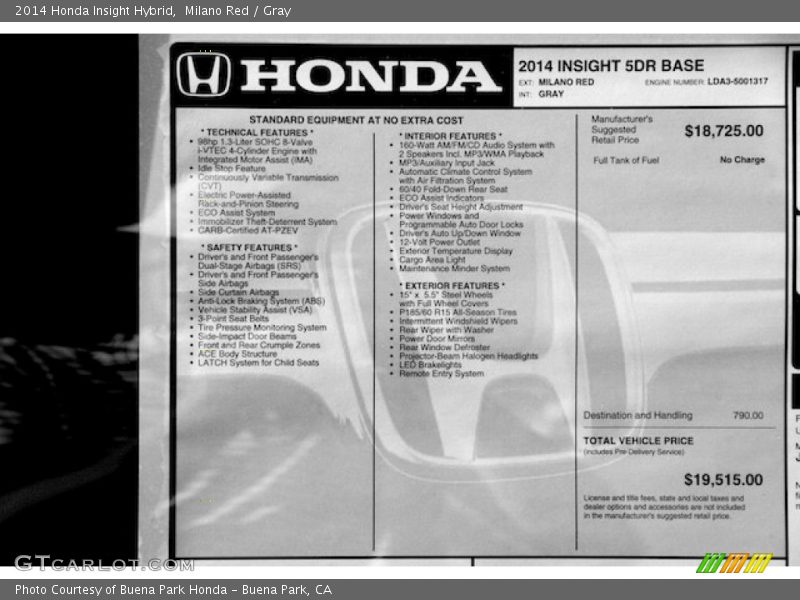  2014 Insight Hybrid Window Sticker