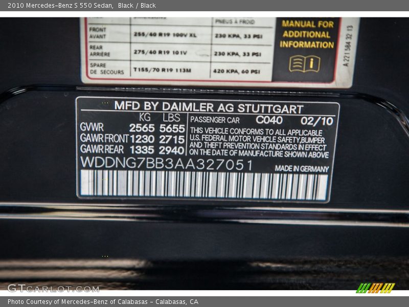 Black / Black 2010 Mercedes-Benz S 550 Sedan