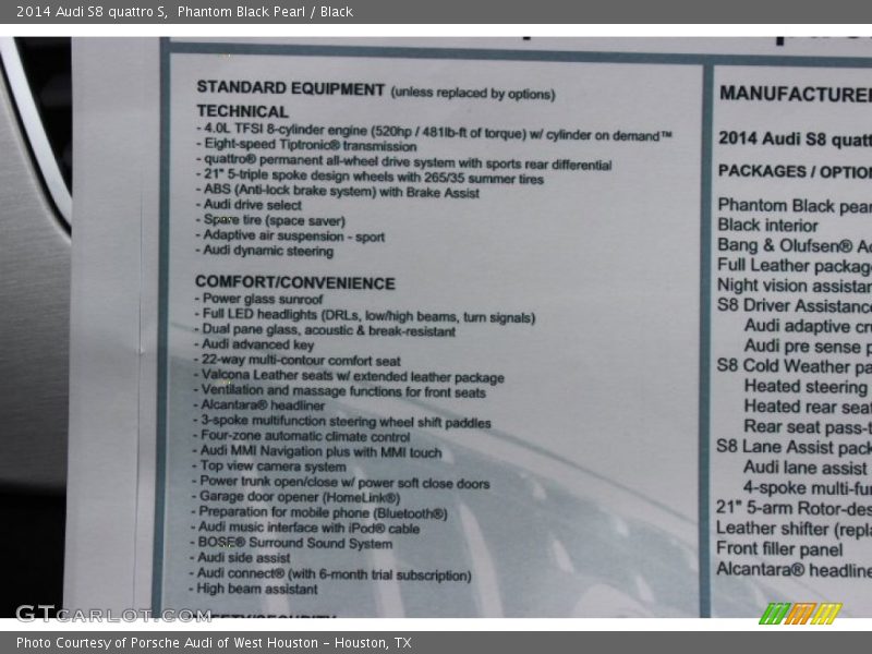 Phantom Black Pearl / Black 2014 Audi S8 quattro S