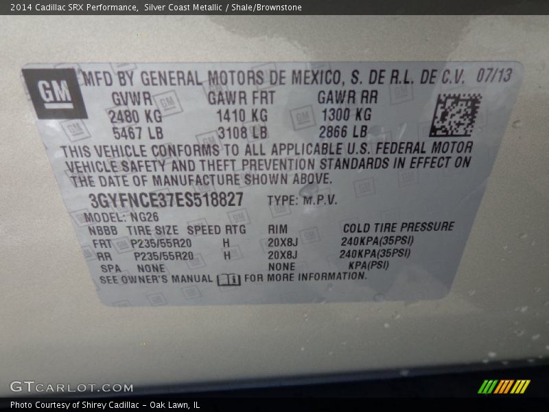 Silver Coast Metallic / Shale/Brownstone 2014 Cadillac SRX Performance